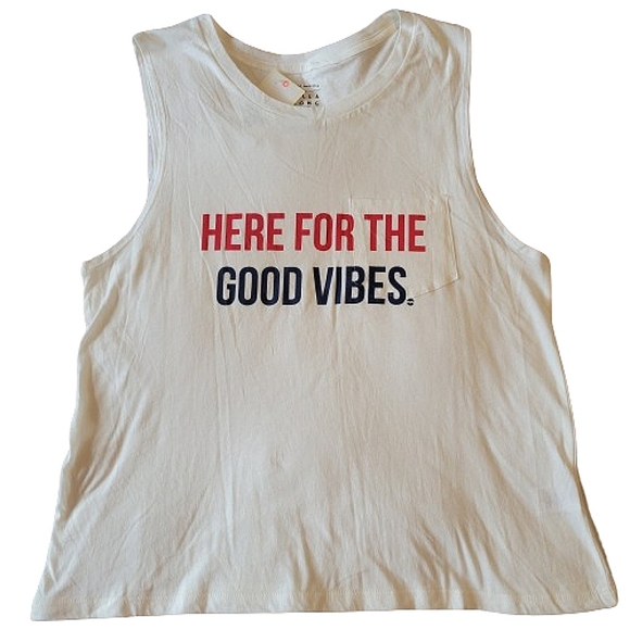 Billa Bong women's graphic "Here for the Good Vibes" sleeveless t-shirt size Med - Picture 2 of 9